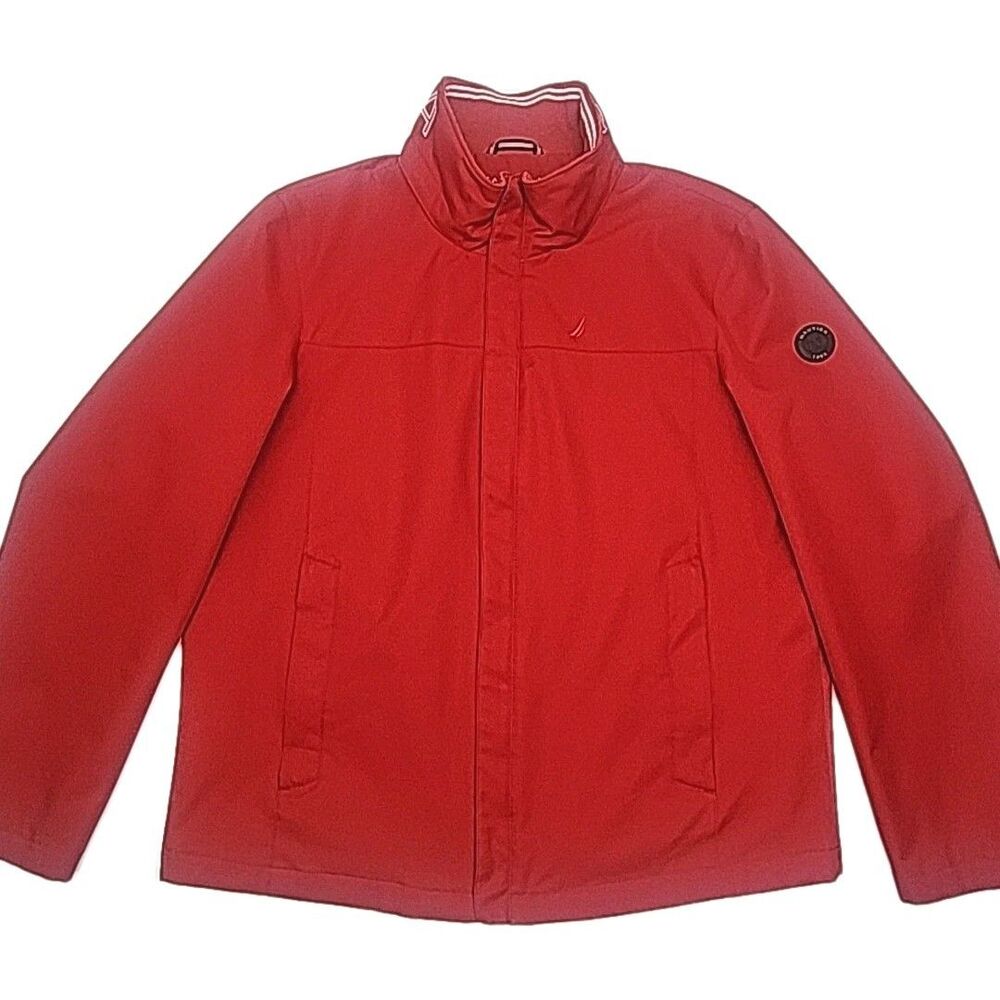 Nautica Jacket Red Men Size Large Water Wind Resistant Stretch Full Zip Coat